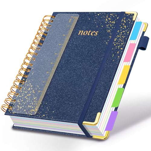 Hardcover Spiral Notebook with Tabs & Dividers, 8.5"x11" 5 Subject - color: Dark Blue, size: 8.5''x 11''