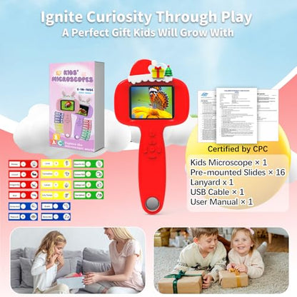 BLACKROOT Microscope for Kids, 2.4" Handheld Digital Pocket Microscope - color: Red