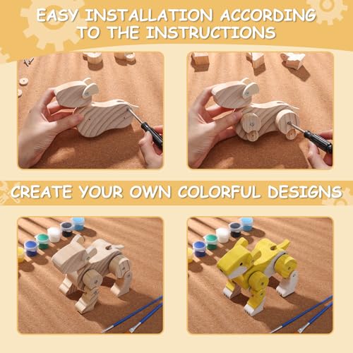 SainSmart Jr. Woodworking Building Kits for Kids, 4-in-1 Wood Building Kits for Kids STEM Projects Set, DIY Arts & Crafts Assembly Toys with Paints & Brushes, Ideal Gift for Boys and Girls