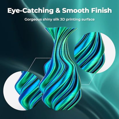 AMOLEN Silk PLA 3D Printer Filament, Silk Dual Color Blue Green PLA Filament 1.75mm, Shiny Coextrusion PLA Filament, Color Change 3D Printing Filament 1KG/2.2lb - color: 1kg-silk Dual Color-blue Green Pla