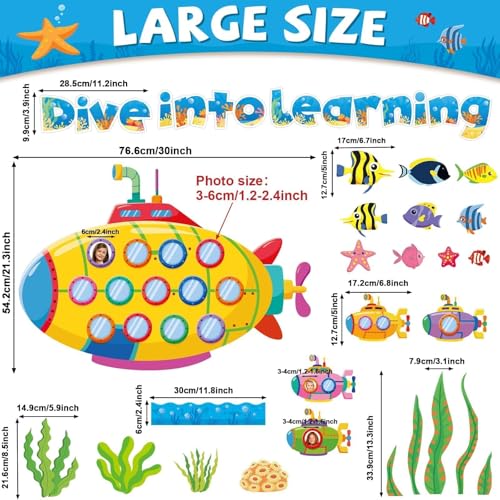 Summer Under The Sea Bulletin Board Classroom Decoration Dive Into Learning Sea Animal Ocean Bulletin Board Sets Submarine Tropical Fish Cutouts for School Chalkboard Wall Supplies - style: Submarine