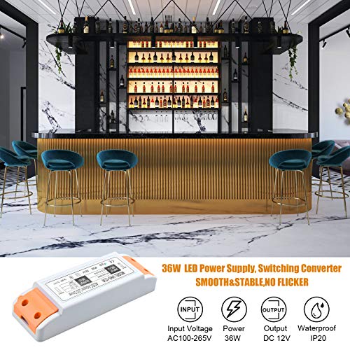 Lustaled DC 12V LED Power Supply Driver, 36W 110V AC to 12V DC Transformer 12 Volt Constant Voltage Switching Converter Waterproof for LED Strip Lights, CCTV Camera, Junction Box (2-Pack) - style: 36W 12V - 2 Pack