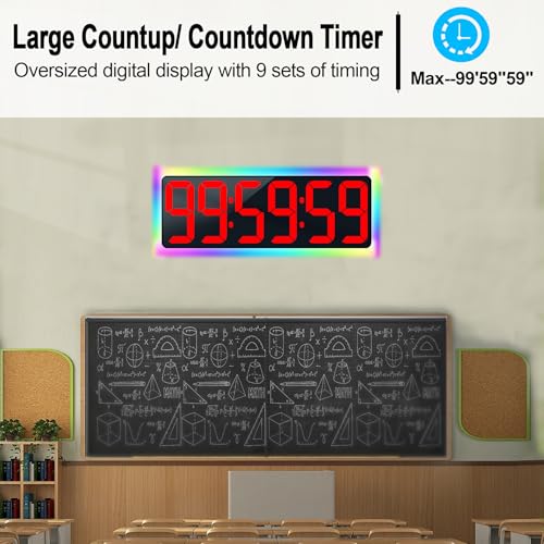 TXL 17.2" WiFi Digital Wall Clock with Seconds, Large Countdown Timer for Classroom Home Gym Office, Alarm Clock with Remote Control, RGB Ambient Lights, 4 Dimmable Brightness, Auto DST(Red) - color: Red