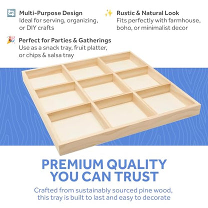 DIY Square Wooden Divided Serving Tray 12 x 12-inch, Pack of 5 9-Section Candy Tray for Vegetable & Fruit Party Platters, by Woodpeckers - size: 12" x 12" 9 Part