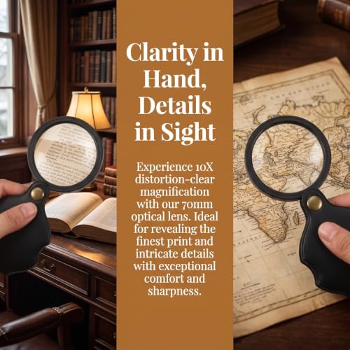 10X Pocket Magnifier Glass, Rotating Magnifying Lens, Black, 1pc