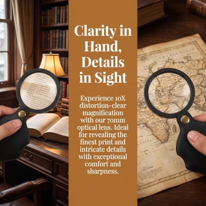 10X Pocket Magnifier Glass, Rotating Magnifying Lens, Black, 1pc