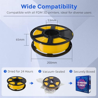 FLASHFORGE PETG Pro Filament 1.75mm Yellow, 3D Printer Filament 1kg (2.2lbs) Spool, Dimensional Accuracy +/- 0.02mm, 3D Printing Filament for Various Mechanical Parts, Waterproof Parts - color: Yellow
