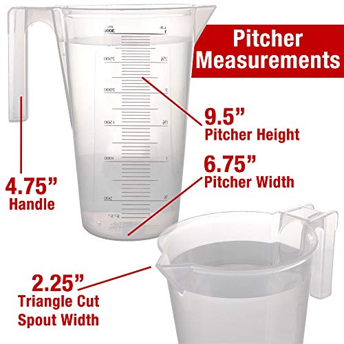 TCP Global 3 Liter (3000ml) Plastic Graduated Measuring and Mixing Pitcher - size: 3000ml