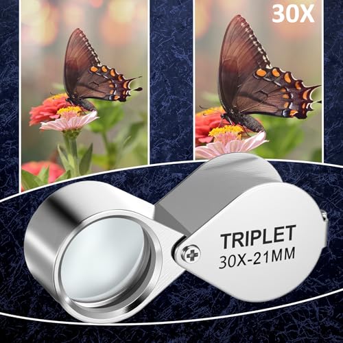 Jewelers Loupe 30x Foldable Hand Lens Eye Loops Magnifier Jewelers Loupe Pocket Magnifying Glass for Detecting Coin Diamonds Gems Jewelry Stamps Antiques