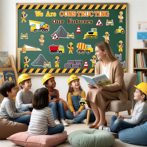 TICIAGA Construction Classroom Bulletin Board Set - 85PCS We are Constructing Our Futures Vehicle Chalkboard Wall Decor, Back to School Construction Motivational Display for Kindergarten Elementary - style: Engineering