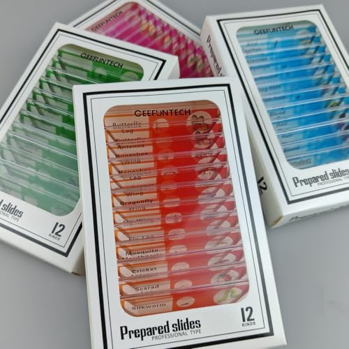 48pcs Plastic Prepared Microscope Slides of Animals Insects Plants Flowers Sample Specimens for Microscopes