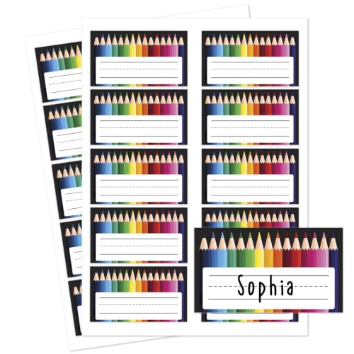 Andaz Press Desk Name Tags for Classroom, 20 Pack Waterproof Vinyl Student Name Labels 3.5 x 2 in, Write-On Cubby & Bin Labels, Colored Pencils Back to School Name Plates - color: Colored Pencils