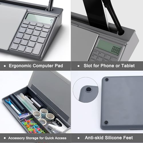 TOWON Glass Desk Whiteboard with Calculator 18x6 in, Desk Organizer, Gray - color: Cal Gray