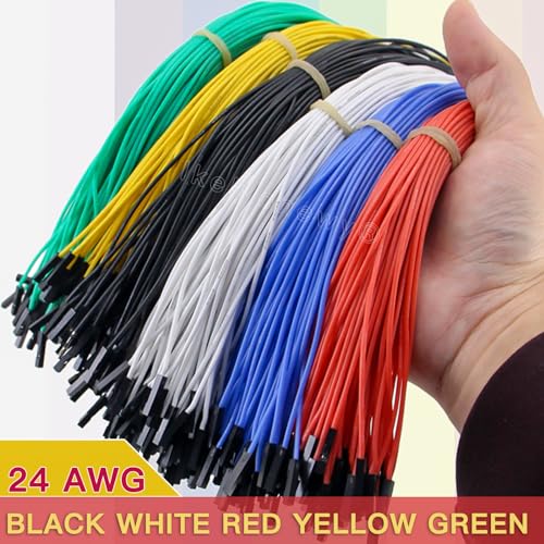 Breadboard Jumper Dupont Wires 24Awg Kabel 5 Colors 1Pin 2.54Mm Male to Female Double-End Tinning Connector Cable (Red, Black, White, Yellow, Green, 20 Each)