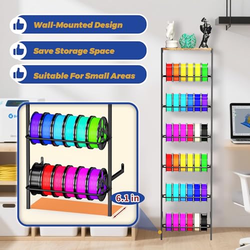 Wall Mount 3d Printer Filament Storage Rack, 6 Tier Filament Spool Holder