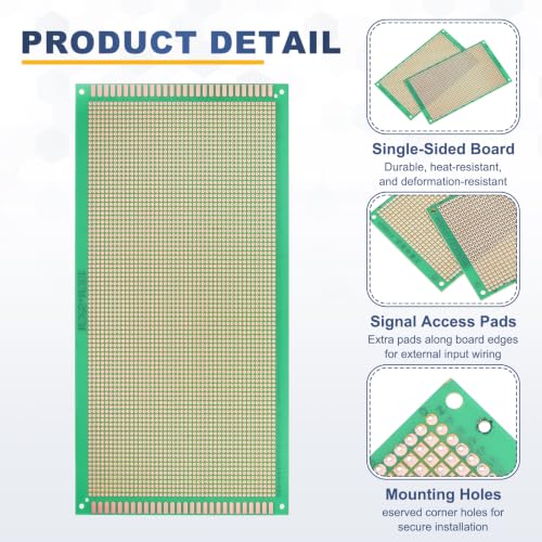 5Pcs 25x13cm PCB Prototype Board w 40-Pin Headers, Green - size: 25x13cm(2.54mm Pitch/1.5mm T)