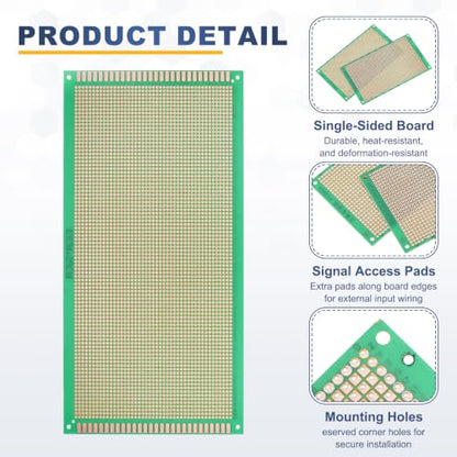 5Pcs 25x13cm PCB Prototype Board w 40-Pin Headers, Green - size: 25x13cm(2.54mm Pitch/1.5mm T)