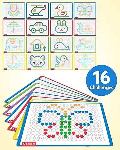 Coogam Magnetic Drawing Board, Large Magnet Doodle Board with Pen and Dot Beads, Color Shape Pattern Art Pad, Montessori Educational Traveling Toy Gift for 3 4 5 6 Years Old