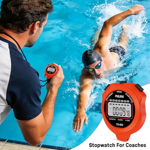 Stopwatch Timer, Digital Stop-Watch for Sports, Red - color: Red