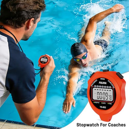 Stopwatch Timer, Digital Stop-Watch for Sports, Red - color: Red