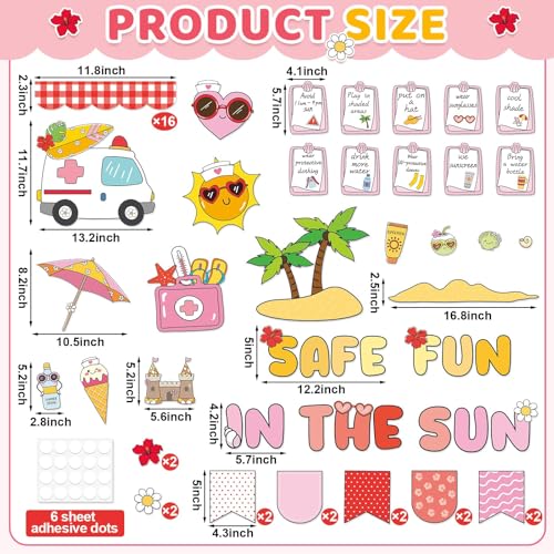 Sunshine Sun Bulletin Board Set Safe Fun in the Sun Classroom Decorations Summer Classroom Sunshine Safety Paper Cutouts for Back to School Teachers Chalkboard Wall Door Decor - style: Sun