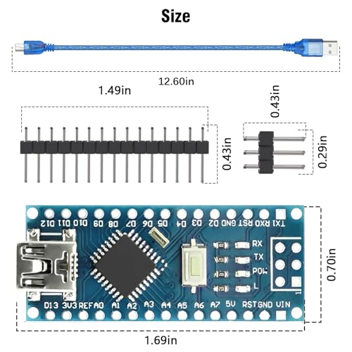 Nano V3.0 Board with Cable, AYWHP 1PCS Nano Board ATmega328P, CH340G Chip 5V 16M, Microcontroller Compatible with Arduino Nano (Mini USB Port) - size: 1