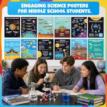 Sproutbrite 12 Pack 12"x16" Educational Science Posters Solar System Charts - color: Space & Earth Posters