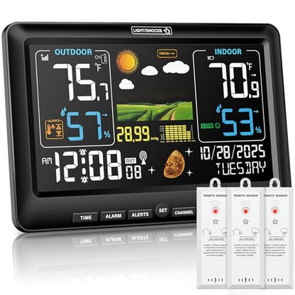 BluSon Weather Station Wireless Indoor Outdoor Thermometer with 3 Sensors - color: Deep black