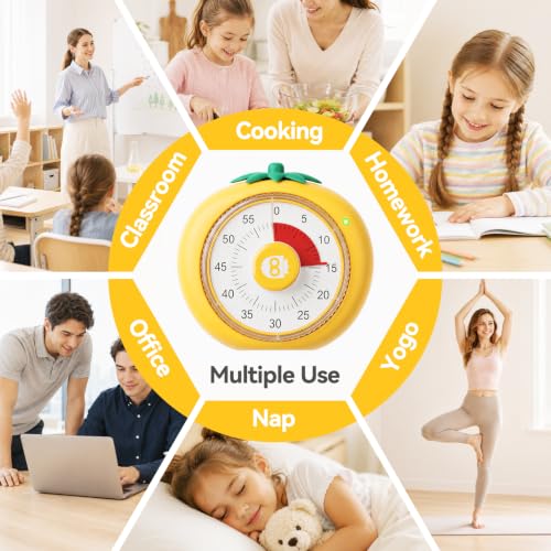 Magnetic Visual Timer, 60-Minute Countdown for Kitchen Classroom Homework - color: Yellow