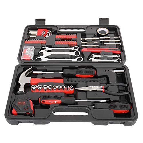 148-Piece Tool Kit, Precision Screwdrivers, Wrenches, Sockets, Long Nose Pliers, Hex Keys, Claw Hammer, Bits Driver Handle, Includes Measure Tape, Organized in Sturdy Plastic Box