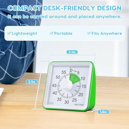 Secura Visual Timer for Kids, 60 Minute Classroom Countdown Timer for Study - color: Green & Green