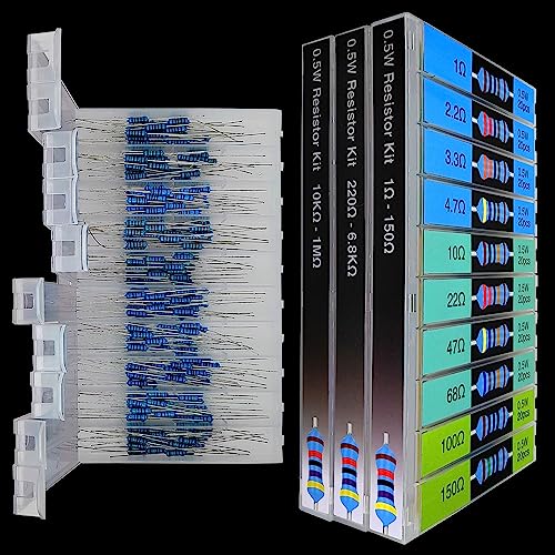 EEEEE 1/2W 30 Values 600pcs Individual Compartment 1 Ohm-1M Ohm with 1% Metal Film Resistor Assortment Kit and Electrical Industrial Assorted Set K Ohm Pack for Led Lights - style: 1/2 Watt 600pcs 1R-1M