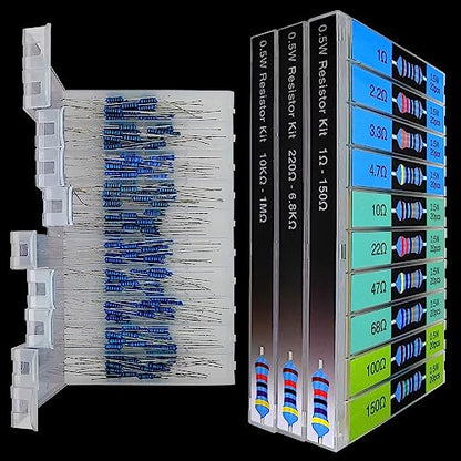 EEEEE 1/2W 30 Values 600pcs Individual Compartment 1 Ohm-1M Ohm with 1% Metal Film Resistor Assortment Kit and Electrical Industrial Assorted Set K Ohm Pack for Led Lights - style: 1/2 Watt 600pcs 1R-1M