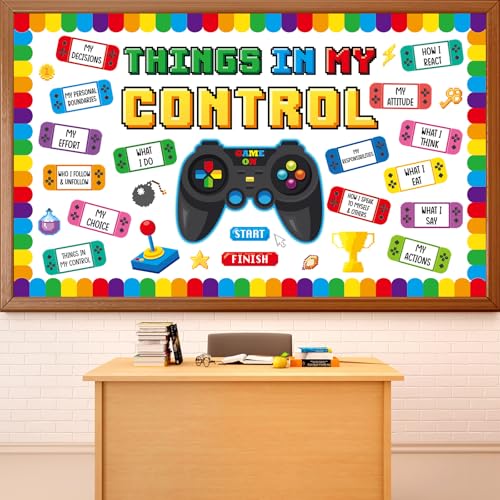 Growth Mindset Video Game Bulletin Board Set Back to School Classroom Decorations Things in My Control Game Controller Bulletin Board Positive Paper Cutouts for Home Chalkboard Door Wall Decor - style: Growth Mindset