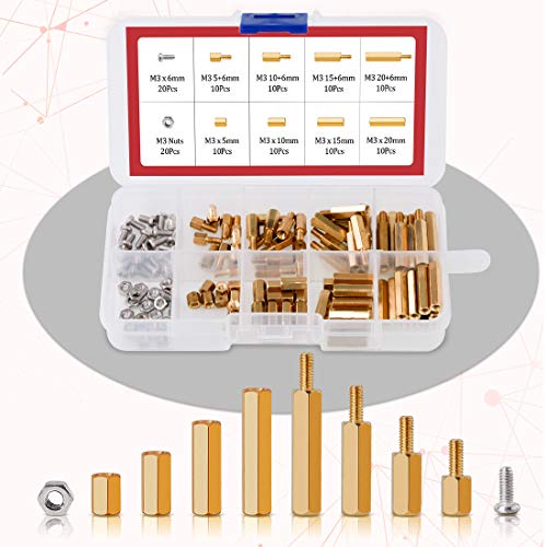 Hilitchi 240Pcs M2 M3 Male Female Hex Brass Spacer Standoff Screw Nuts Hex Standoff M2 Threaded Pillar Motherboard Assortment Kit