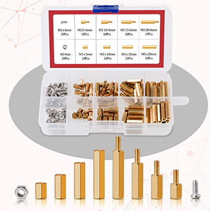 Hilitchi 240pcs M2 and M3 Brass Spacer Standoff Screw Nut Assortment Kit