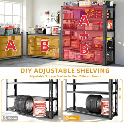 Garage Storage Shelves 36" W x 16" D x 72" H, 2500 LBS Heavy Duty Shelving Unit 5-Tier Adjustable, Extra Wide Boltless Metal Storage Rack for Garage Warehouse Basement - size: 36''W x 16''D x 72''H