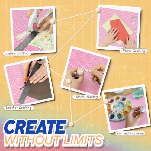 JETMORE Cutting Mat, 12"x18" Cutting Mat for Sewing, Grid Lines Craft Mats - color: Light Pink