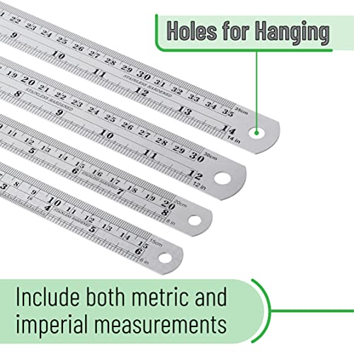 Mr. Pen- Metal Straight Edge Ruler, 4 pcs, 6", 8", 12", 14" - color: Silver, size: 6, 8, 12, 14 inch