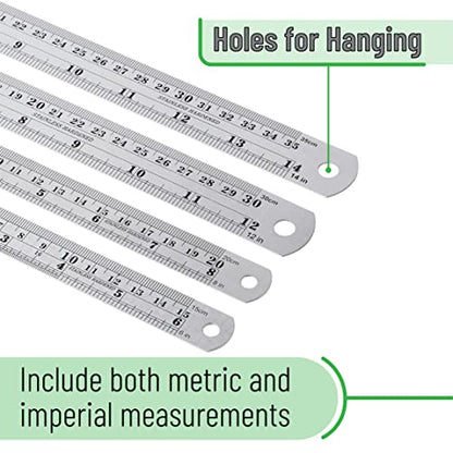 Mr. Pen- Metal Straight Edge Ruler, 4 pcs, 6", 8", 12", 14" - color: Silver, size: 6, 8, 12, 14 inch
