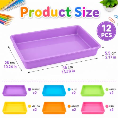 Defresit 12 Pcs Letter Size Flat Storage Paper Trays for Classroom - color: Neon Rainbow