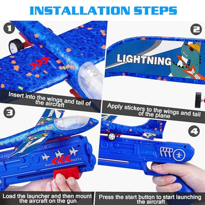 LJZJ 3pk LED Foam Plane Launcher, 2 Modes Outdoor Toy Gift Boys Girls 3+ - size: 3 Planes (1 Launcher)