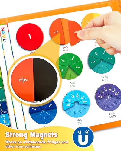 Large Magnetic Fraction Playbook Maths Manipulatives for Kids - color: Orange (10.16 X 8.27 In)