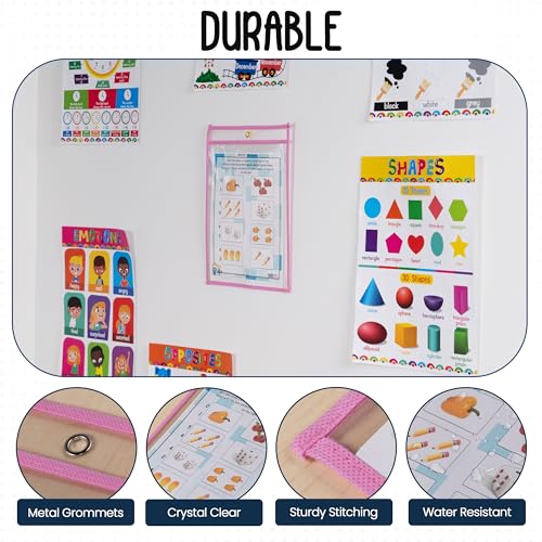 Essex Wares - 6 Pack, Pink Dry Erase Pockets, 10" Wide x 13.5" Tall - color: Pink