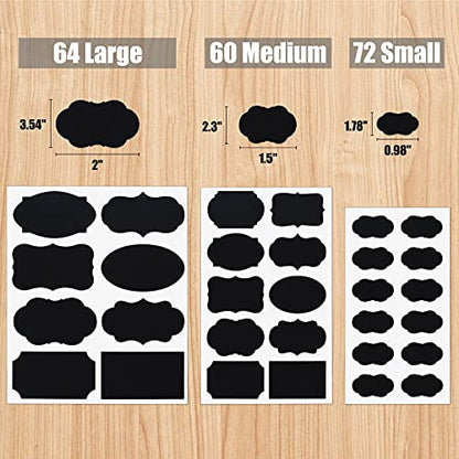 ONUPGO Chalkboard Labels Stickers Bulk - 196 Reusable Chalk Sticker Labels with Erasable Chalk Maker, Removable Waterproof Blackboard Labels for Containers, Glass, Mason Jar Labels