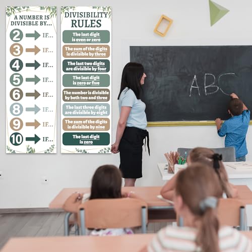 QOUBAI Educational Math Posters for Middle School Divisibility Mathematics Banner Math Classroom Decor Eucalyptus Posters Bulletin Board for Teachers Elementary High School Classroom Wall - style: Eucalyptus