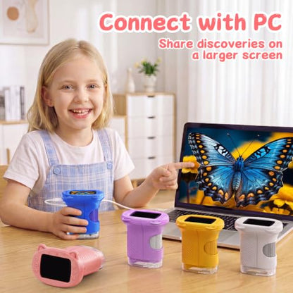 SEEKID Kids Microscope,1000X Handheld Digital Microscope (Pink) - color: Pink
