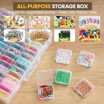 Portable Bead Organizer, 60Pcs Small Clear Storage Boxes with Hinged Lid and Large Craft Case with Handle, Mini Plastic Containers for Jewelry Making Diamonds Arts Screws Seeds Small Parts - size: 60 Pcs (2.16" x 2.16" x 0.78")
