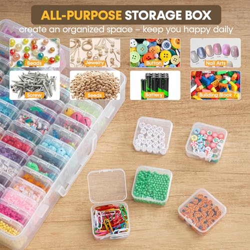 Portable Bead Organizer, 120Pcs Small Clear Storage Boxes with Hinged Lid and Large Craft Case with Handle, Mini Plastic Containers for Jewelry Making Diamonds Arts Screws Seeds Small Parts - size: 120 Pcs (2.16" x 2.16" x 0.78")