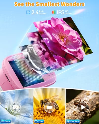 1000X Handheld Microscope for Kids, 4K Digital Kids Microscope Science Kits - color: Pink